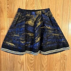 Ostwald Helgason Flare Mini Skirt sz 4 -gold blue black metallic- pockets